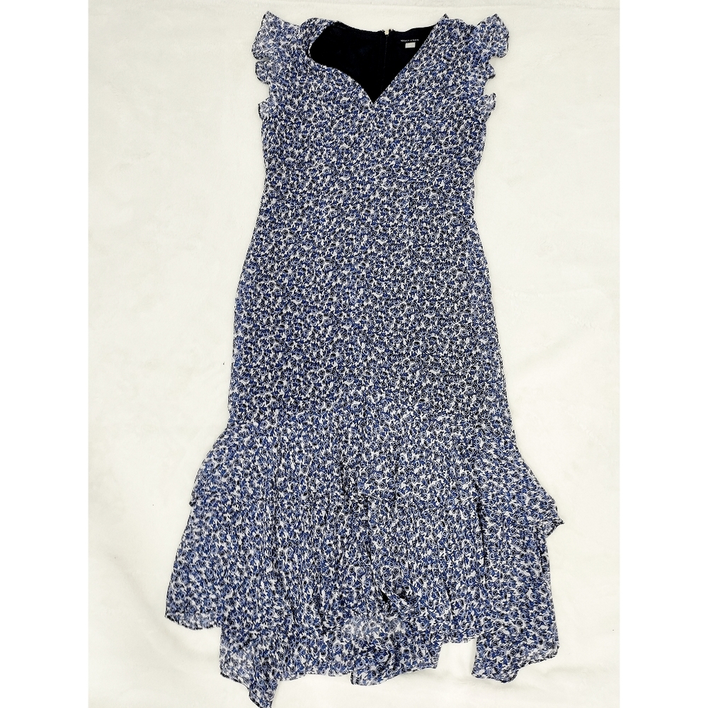 Tommy Hilfiger | Womens Sheath Dress Blue Floral Ruffle Layered Zip Cap Sleeve